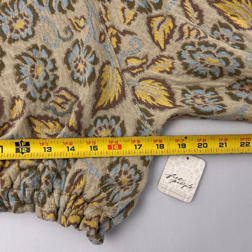 Free People Shirt Womens Medium Floral Jacquard‎ Puff Sleeve Open Back Boho NWT - Picture 6 of 7